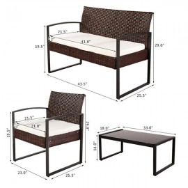 Oshion Outdoor Leisure Rattan Furniture Wicker Chair 4-piece Metal Armrest-Brown