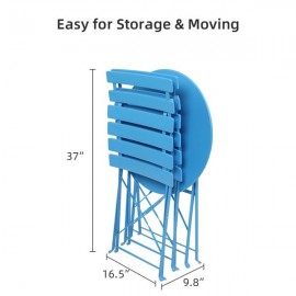 [US-W]Iron Folding Three-Piece Set 2 Chairs 1 Table Blue