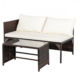 3pcs 1 Double Seat 1 Imperial Concubine Seat 1 Tea Table Rattan Sofa With Brown Gradient