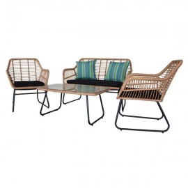 Oshion 4pcs Outdoor Wicker Rattan Chair Patio Furniture Set with Table Cushions Tan