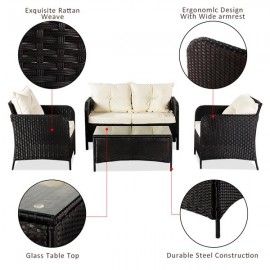Oshion Outdoor Leisure Sofa Combination Four-piece Set-Black Package-1 (Combination Total 2 Boxes)