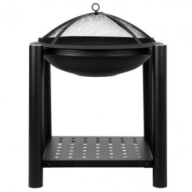 22" Four Feet Iron Brazier Wood Burning Fire Pit Decoration for Backyard Poolside with a Shelf