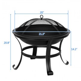 22" Curved Feet Iron Brazier Wood Burning Fire Pit Decoration for Backyard Poolside