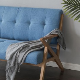 (126 x 85 x 82.5cm) Solid Wood K-type Retro Double Sofa Chair Light Blue