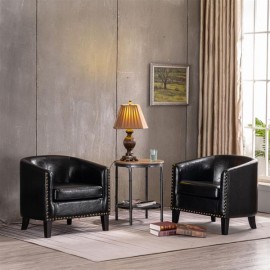 (73x64x70cm) Circle Chair Modern Minimalist Single Sofa with Copper Nail PU Black