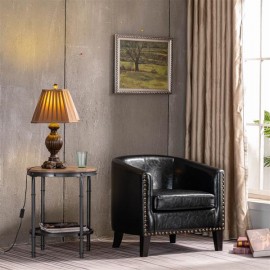 (73x64x70cm) Circle Chair Modern Minimalist Single Sofa with Copper Nail PU Black