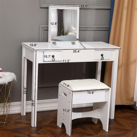 【FCH】Flip Single Mirror Double Drawers Straight Feet Dresser White