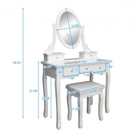 360° Rotation Single Mirror 5 Drawers Dressing Table White