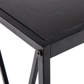 [US-W]Triamine Board Cross Iron Frame Porch Table Sofa Side Table Black Wood Grain