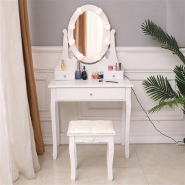 Exquisite 360-Degree Rotary Mirror 3-Drawer MDF Dressing Table White