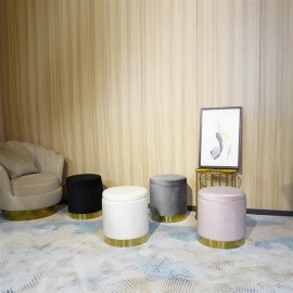 FCH Storage Ottoman Set Round Velvet Footrest Modern Vanity Stool Seat with Golden Steel Base Removable Lid for Bedroom Living Room