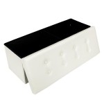 Practical PVC Leather Rectangle Shape with Leather Button Footstool Large Size white