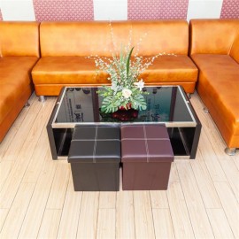 F-03S Practical PVC Leather Square Shape Surface with Line Footstool Brown