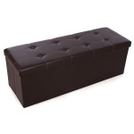 Practical PVC Leather Rectangle Shape with Leather Button Footstool Large Size Brown