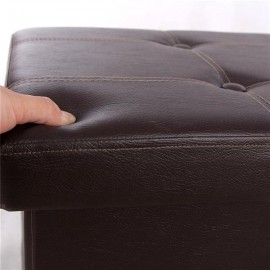 Practical PVC Leather Rectangle Shape with Leather Button Footstool Large Size Brown