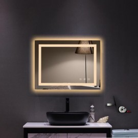 Square Touch LED Bathroom Mirror, Tricolor Dimming Lights-32*24"