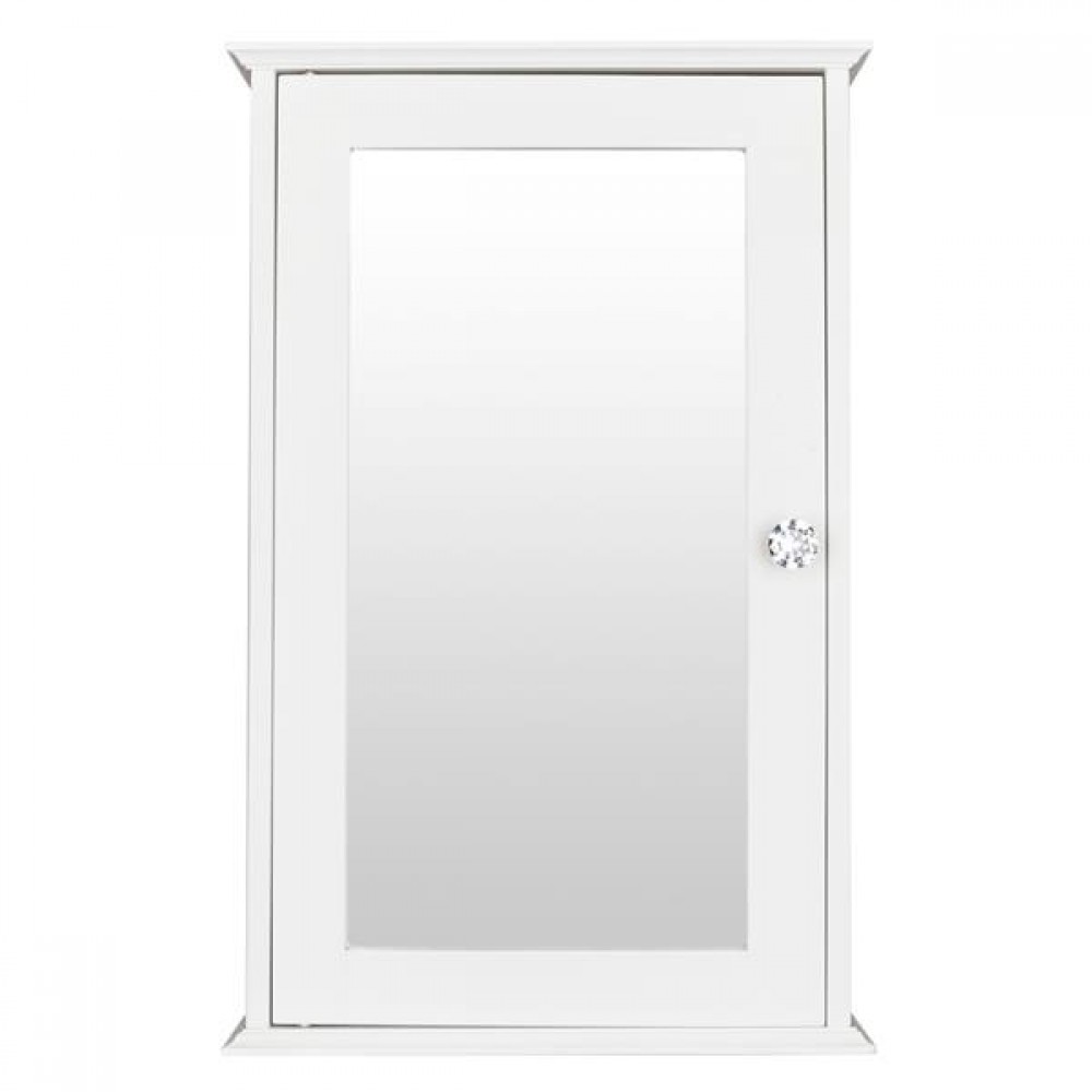 [US-W]Single Door Mirror Indoor Bathroom Wall Mounted Cabinet Shelf White
