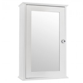 [US-W]Single Door Mirror Indoor Bathroom Wall Mounted Cabinet Shelf White